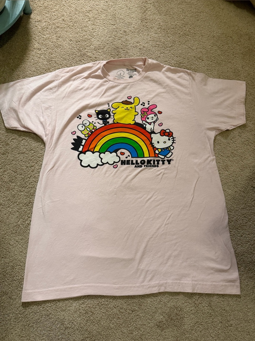 Light pink Sanrio Hello Kitty and Friends t-shirt colorful rainbow graphic L